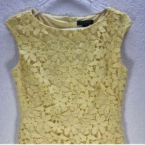 Lauren Ralph Lauren Yellow Sleeveless Bodycon Lace Floral Lined Dress Party Sz 4